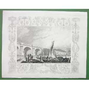 ENGLAND London Waterloo Bridge on Thames River   Vintage Antique Print 