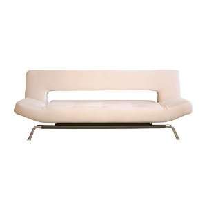 Contemporary Cream MicroFiber Convertible Sofa Bed / Futon:  