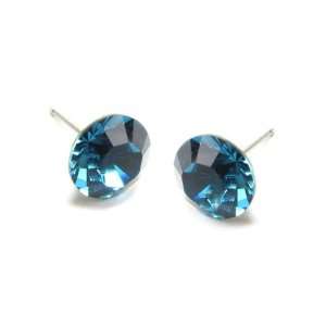   Indicolite Diamond Cut Swarovski Element Stud Earrings, 8mm Jewelry