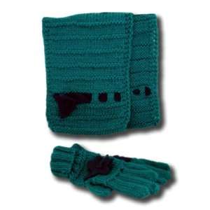  Red Fish Designs Turquoise Teal Wool Scarf and Gloves Set 