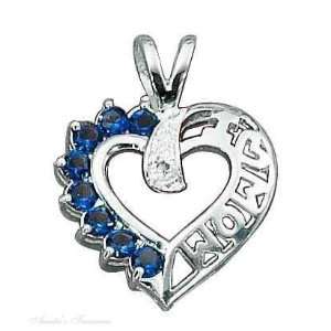   Sterling Silver Blue Cubic Zirconia I Love Mom Heart Pendant: Jewelry