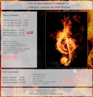Poster, Feuer Notenschlüssel, Musik Rock Flammen Sound Jazz Noten 