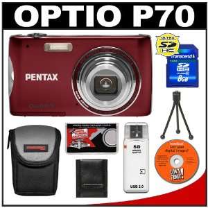  Pentax Optio P70 Digital Camera (Red) + 8GB SD Card 