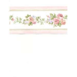  Pink Stripe and Floral Wallpaper Border