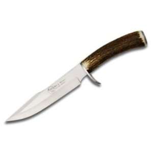   Bowie Fixed Blade Knife with Genuine Stag Handles & Steel Guard/Pommel