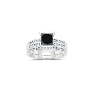   Black & White Diamond Matching Ring Set in 14K White Gold 7.5: Jewelry