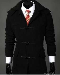 Mens Horn button Woolen Windbreaker Coat Jacket C987  