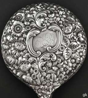 Gorham Sterling Silver Hand Mirror Floral Repousse Dresser  