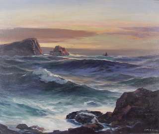   Original Oil Painting LEON LUNDMARK Twilight Coastal Seascape  