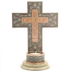 By Faith by Demdaco   Believe Cross Tealight Candleholder 