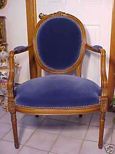 FABULOUS Antique LOUIS XVI Blue Oval Back French Arm Chair  