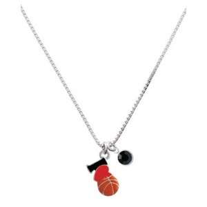 Love Basketball   Red Heart Charm Necklace with Jet Black Swarovski 