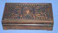   European Wood Jewellery Trinket Box With Copper Relief Cover  