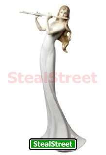 White Porcelain Figurine of Woman Playing a Flute  