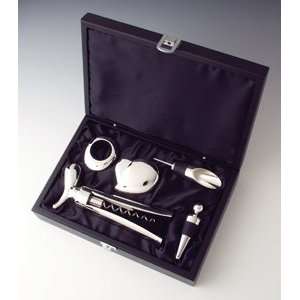    Deluxe Silver Plated Wine Tool Set In Black Box: Kitchen & Dining