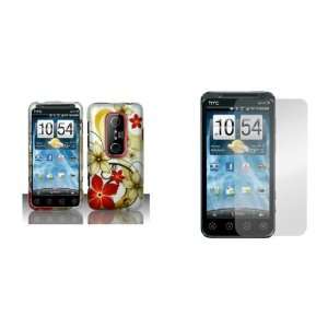 HTC EVO 3D (Sprint) Premium Combo Pack   Red and Gold Flower on Silver 
