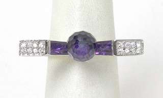 UNIQUE 14K TWO COLORS GOLD, DIAMONDS & FACETED SPHERE AMETHYST RING