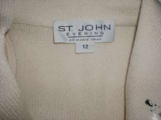 Stunning ST JOHN Evening Cream Santana Knit Jacket W Paillettes Size 