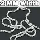Mens Real .925 Sterling Silver 2 mm Italian Box Chain Made in Italy 