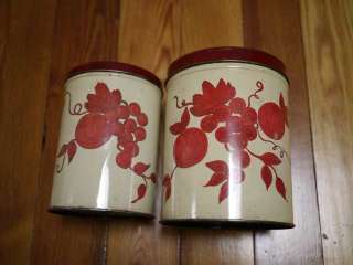   50s 40s Red and Cream Metal Kitchen Coffee Flour Tins Canisters  