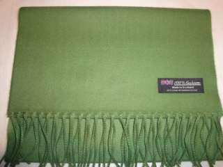 NEW 100% Cashmere Solid Olive Green Scarf Scotland #49  