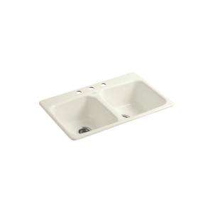   in. x 20 3/4 in. x 8.6 in. 3 Hole Double Bowl Kitchen Sink in Biscuit
