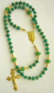 CATHOLIC ROSARY GENUINE FACETED EMERALD AND VERMEIL  