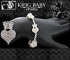 King Queen Baby Studio Crowned heart Chain Bracelet CZ black or white