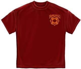 Wildland Firefighter T Shirt Forest fire dept badge flaming trees hero 