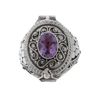 Ornate Sterling Silver Amethyst Poison Ring Size 7   10  