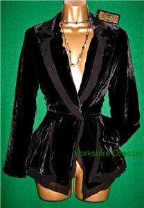 New BIBA £165 Stunning Black Silk Velvet Evening Tuxedo Jacket   Uk 8 