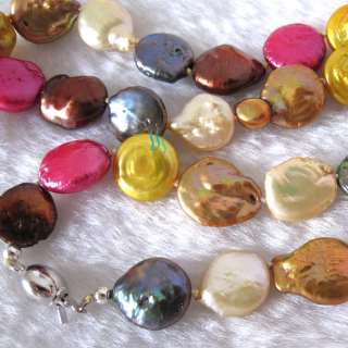 18 12 14mm Multi Color Coin Freshwater Pearl Necklace Strand  