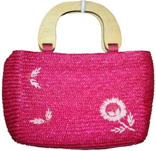 Worthington Straw Pink Summer Purse Handbag Bag 9A23  