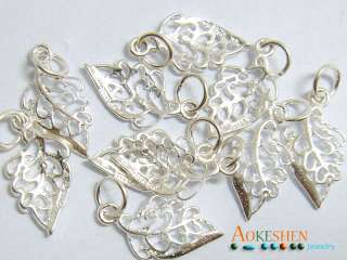 2pcs Leaf 925 Sterling Silver charms beads Pendant fit bracelet 