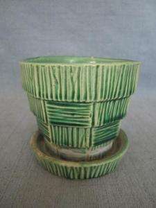 D6 McCoy Small Flower Pot Green Basket Weave  