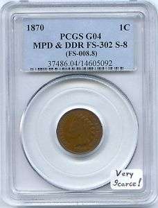 1870 Indian Cent PCGS 4 MPD & DDR FS 302 S 8, Multi Digits In Rim 