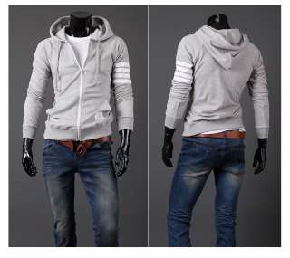 Mens Casual Baseball Slim Fit Zip Up Hooded Hoodies Jacket Top M,L,XL 