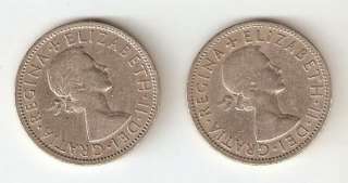 Inghilterra   2 monete TWO SHILLINGS 1956 e 1957   Regina Elisabetta 