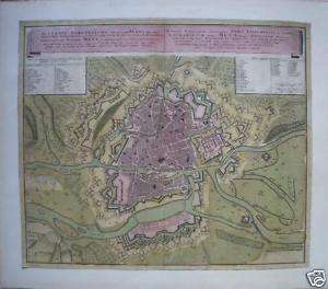   Homann / Plan de la ville de Metz aquarellé 1738