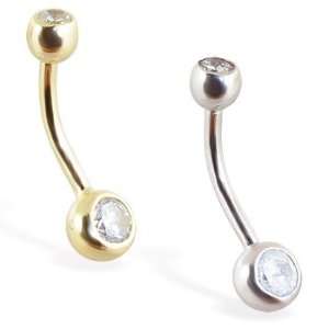   solid gold double jeweled bezel set belly ring, White gold Jewelry