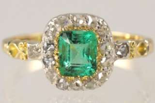   18ct Gold Emerald & Rose Cut Diamond Antique Ring ca 1850  