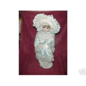  Porcelain & Cloth Doll in Blue & White Dress: Everything 