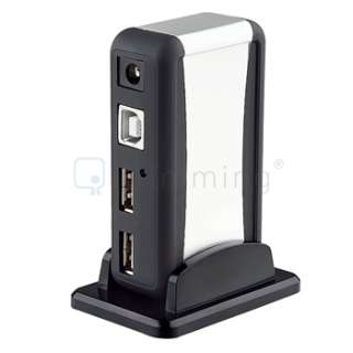Black Silver 7 Port Compact High Speed Stand USB Hub w/USB Extension 
