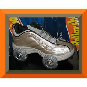  NEW Wheely Roller Shoes Skates Silver Boys 5.5 Ladies 7 
