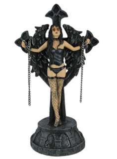Gothic Chained Dark Angel On Cross Statue Goth  