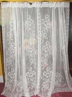 VINTAGE VICTORIAN CHIC FRENCH COUNTRY NET FLORAL LACE DRAPES CURTAINS 