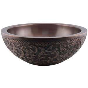   Lenora Round Embossed Copper Double Wall Vessel Sink   Antique Copper