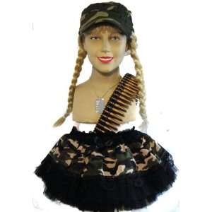   Army Female Fancy Dress Cap Bullet Belt, Tag & Tutu Kit Toys & Games