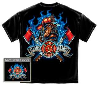 FD Bulldog Axes Cross T Shirt first in last out rescue fireman fire NY 