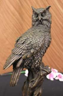 THE OWL ART DECO, BEAUTIFUL BRONZE STATUE SCULPTURE ON MARBLE REAL 